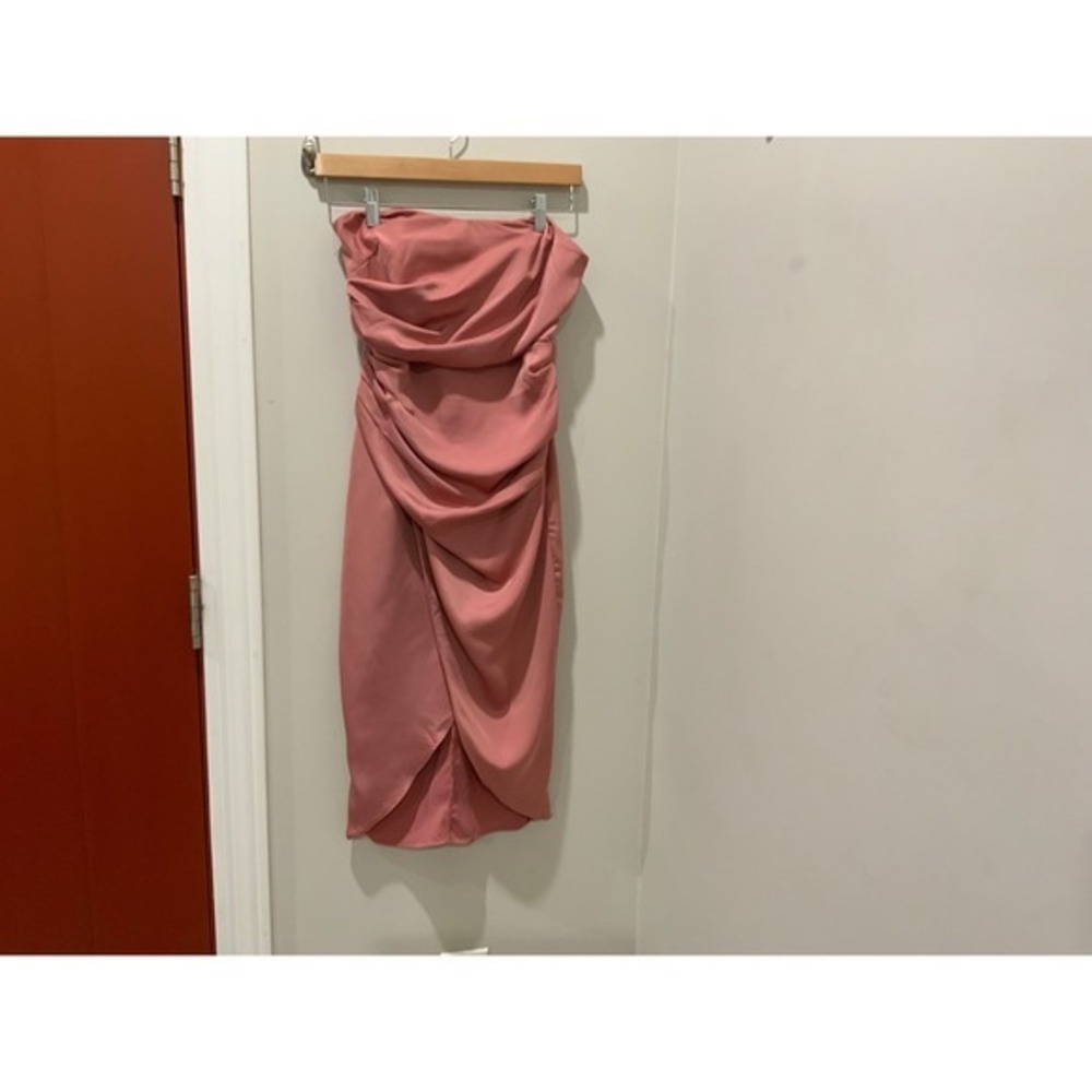 DO+BE Mauve Pink Strapless Ruched Draped Tulip Hem Midi Cocktail Dress Small